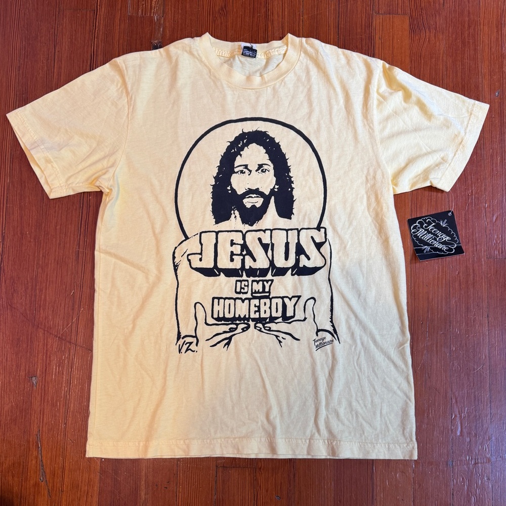 Graphic 'Jesus Is My Homeboy' Short Sleeve T-Shirt - Cream - Picture 2 of 11